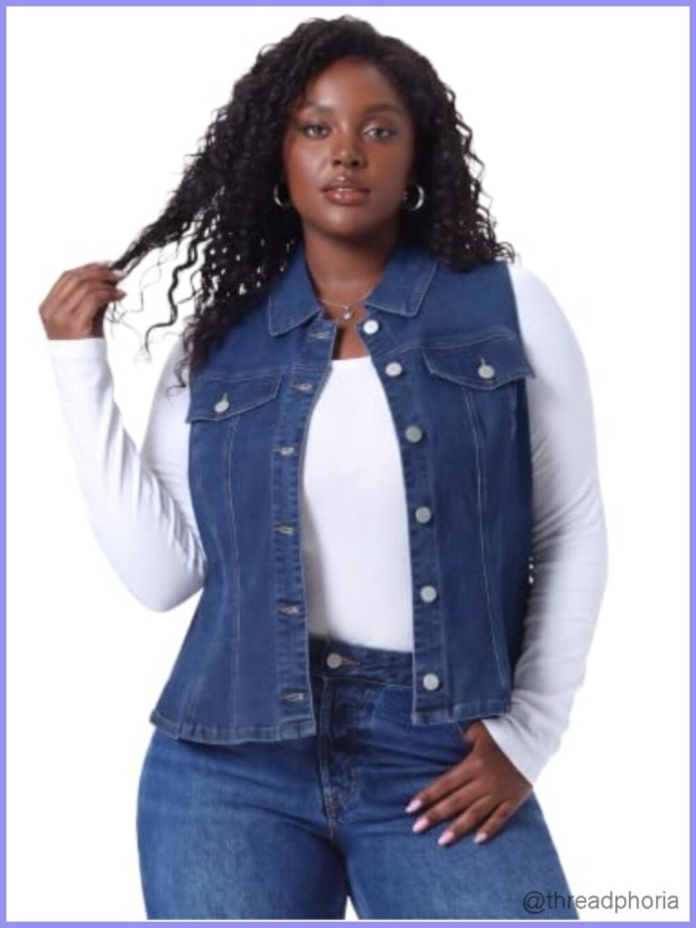 Plus Size Cropped Denim Vest Sleeveless Peplum Button Front Women's 3X Vest